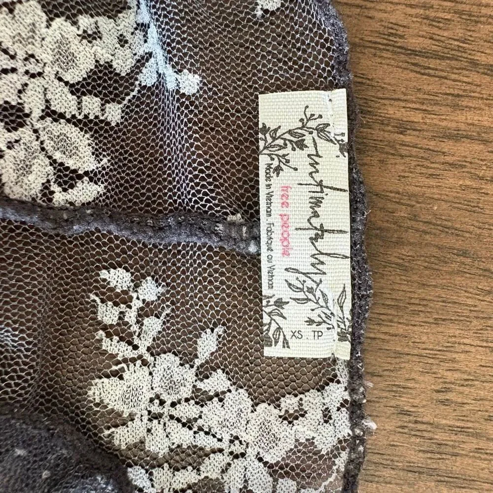 Free People Printed Lady Sheer Embroidered Top XS Gray Floral Grunge Whimsigoth